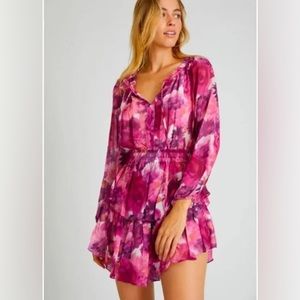 LoveShackFancy pink and purple long sleeve mini dress - size small